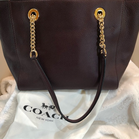 COACH OXBLOOD SOFT PEBBLED LEATHER TOTE - Picture 4 of 9